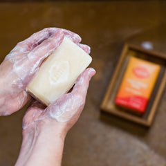 Lume triple-milled bar soap gentle-cleanse close-up previewing mild cleansing for sensitive skin