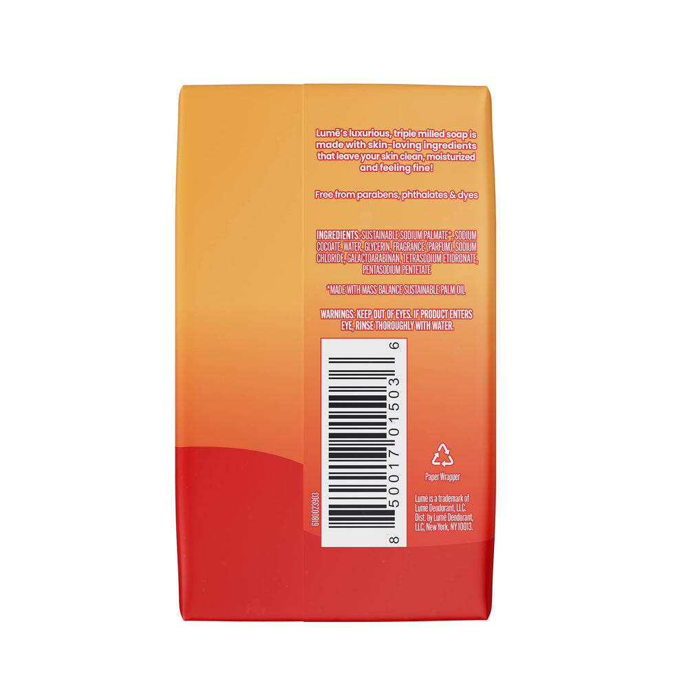 Lume triple-milled bar soap no-sls-phthalates close-up illustrating clean toxin-free cleansing