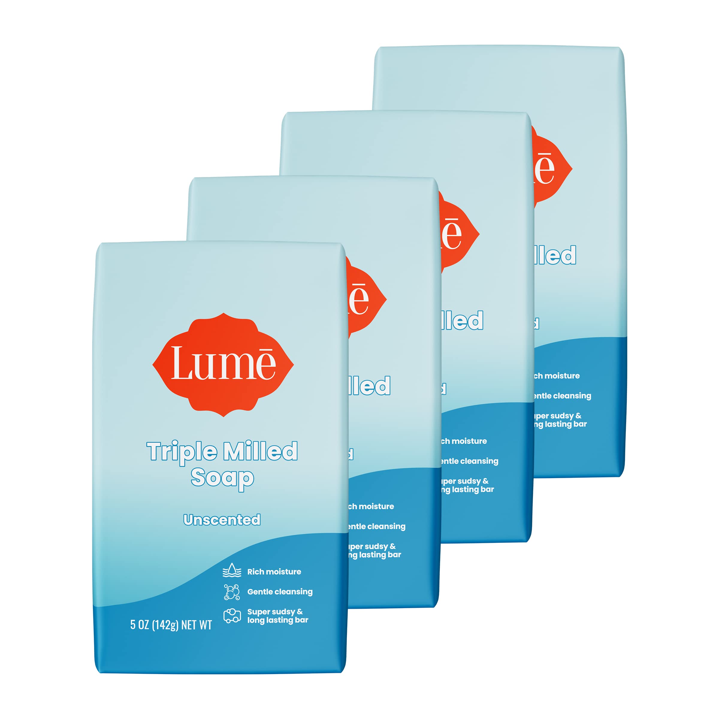 Lume triple milled bar soap rich moisture for hydrated skin.