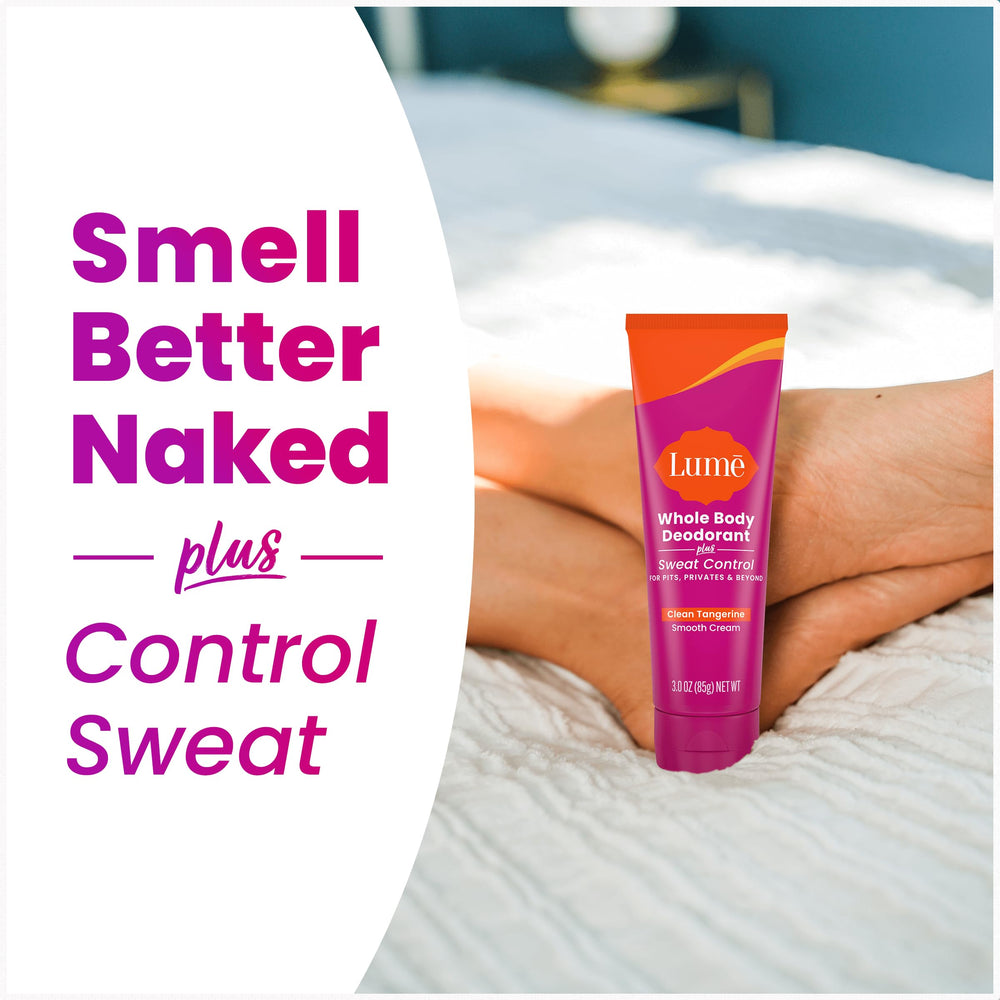 Lume underarms and other odor-prone areas usage captured for real-life contexts.