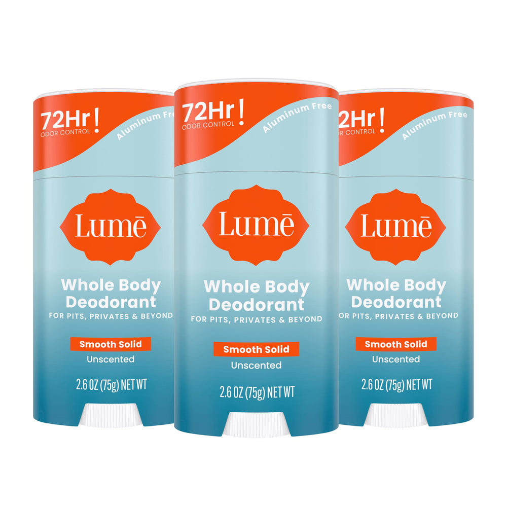 Lume unscented whole-body deodorant pack3 hero offers all-day odor protection.