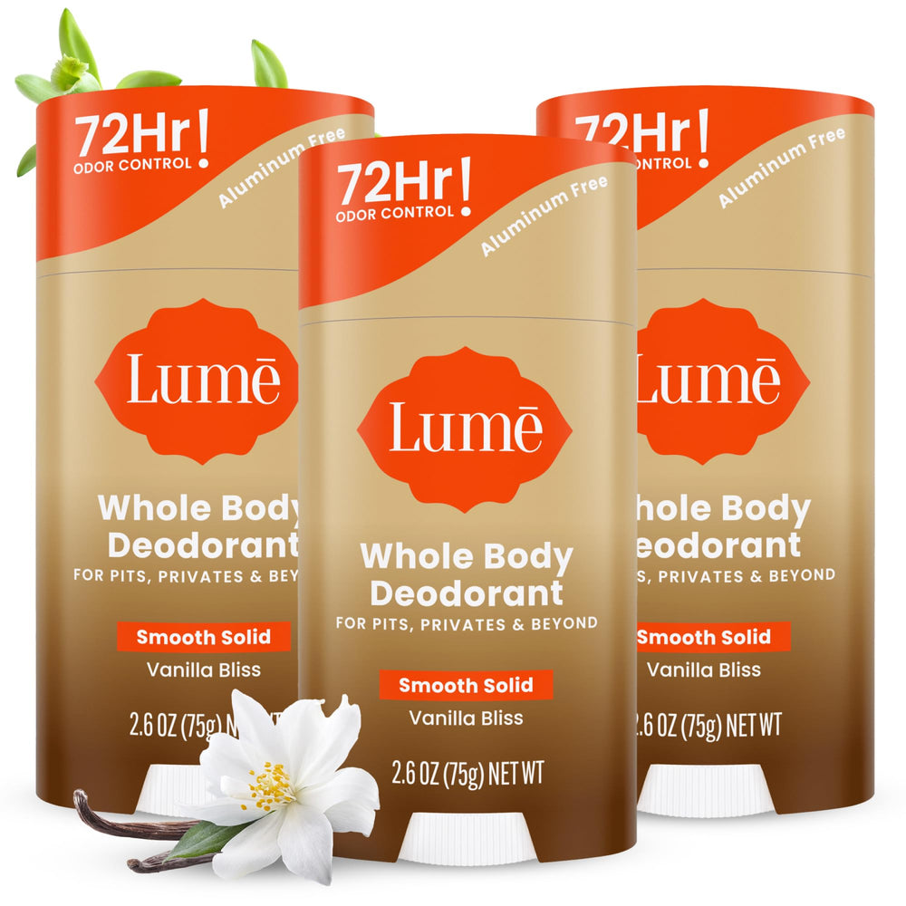 Lume Vanilla Bliss smooth solid stick close-up showing odor-control glide for everyday use