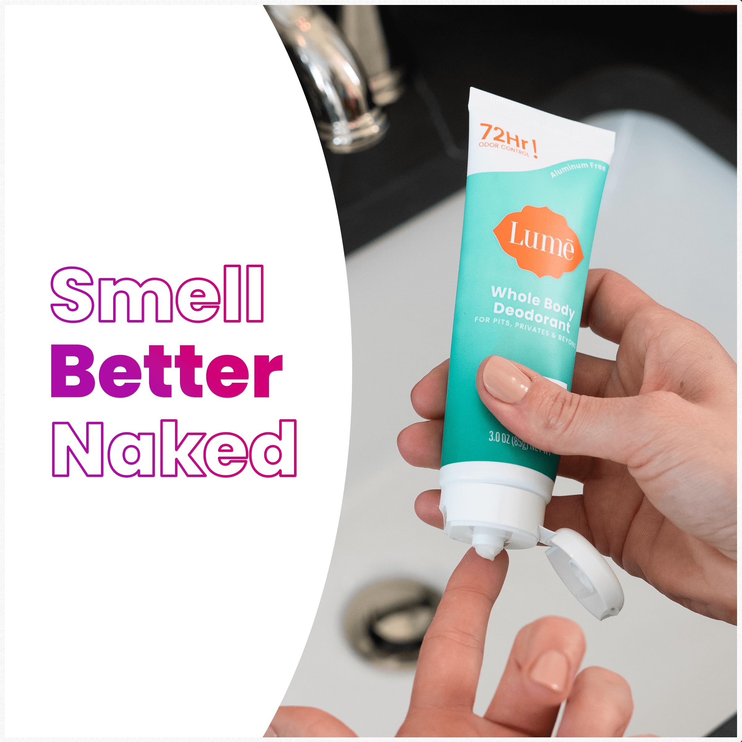 Lume 72-hour odor-control graphic communicates long-lasting performance.