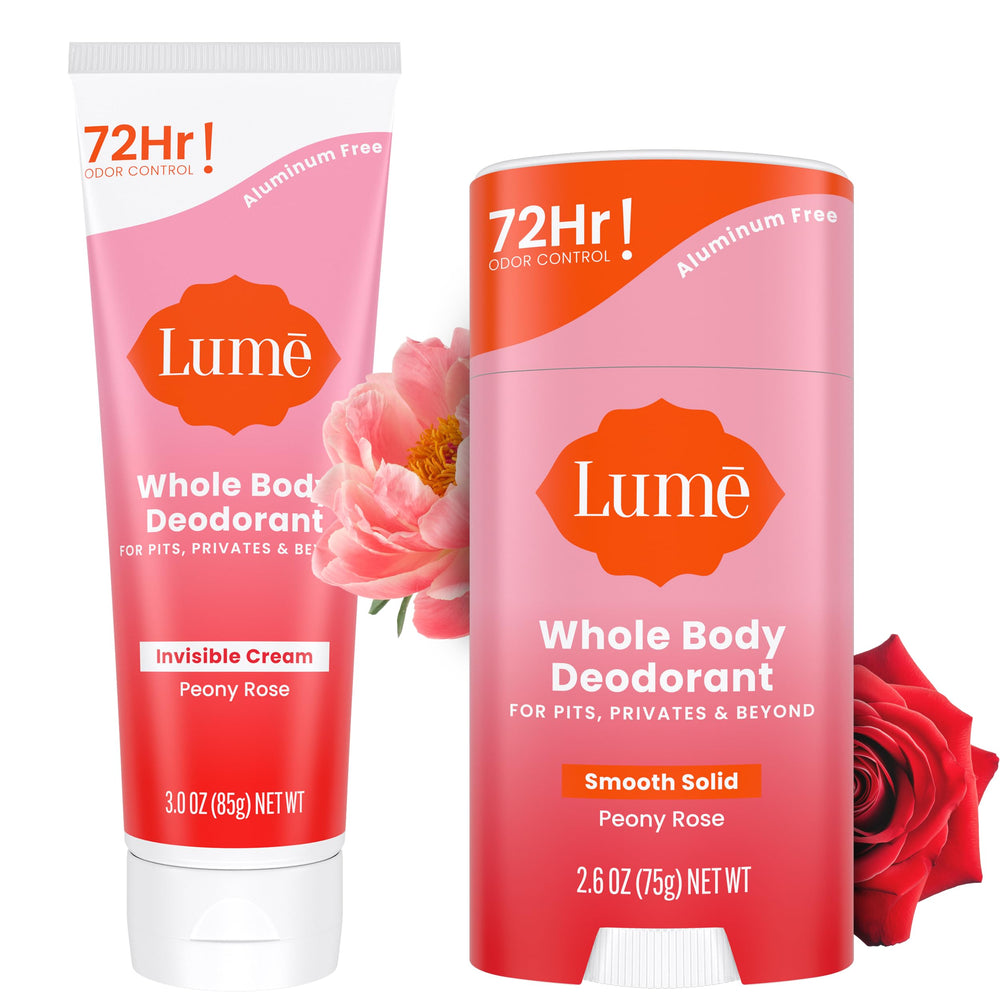 Lume Peony Rose cream application showing smooth, all-over odor control.