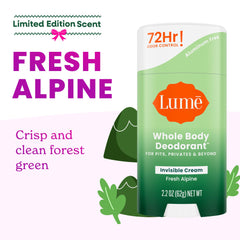 Lume whole body deodorant invisible cream stick in hand shows easy application for targeted odor prevention.