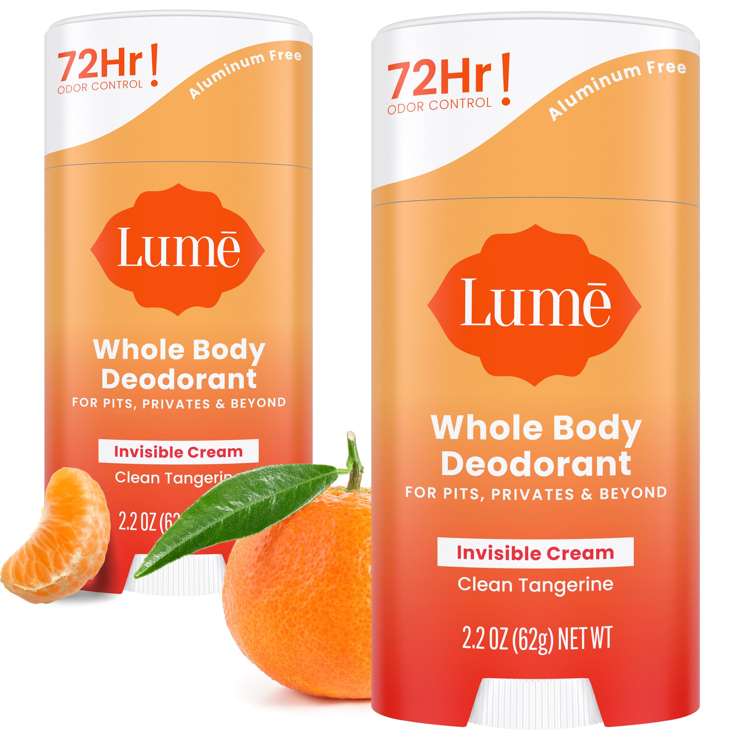 Lume whole body deodorant invisible cream stick pack of two for all-over odor control.