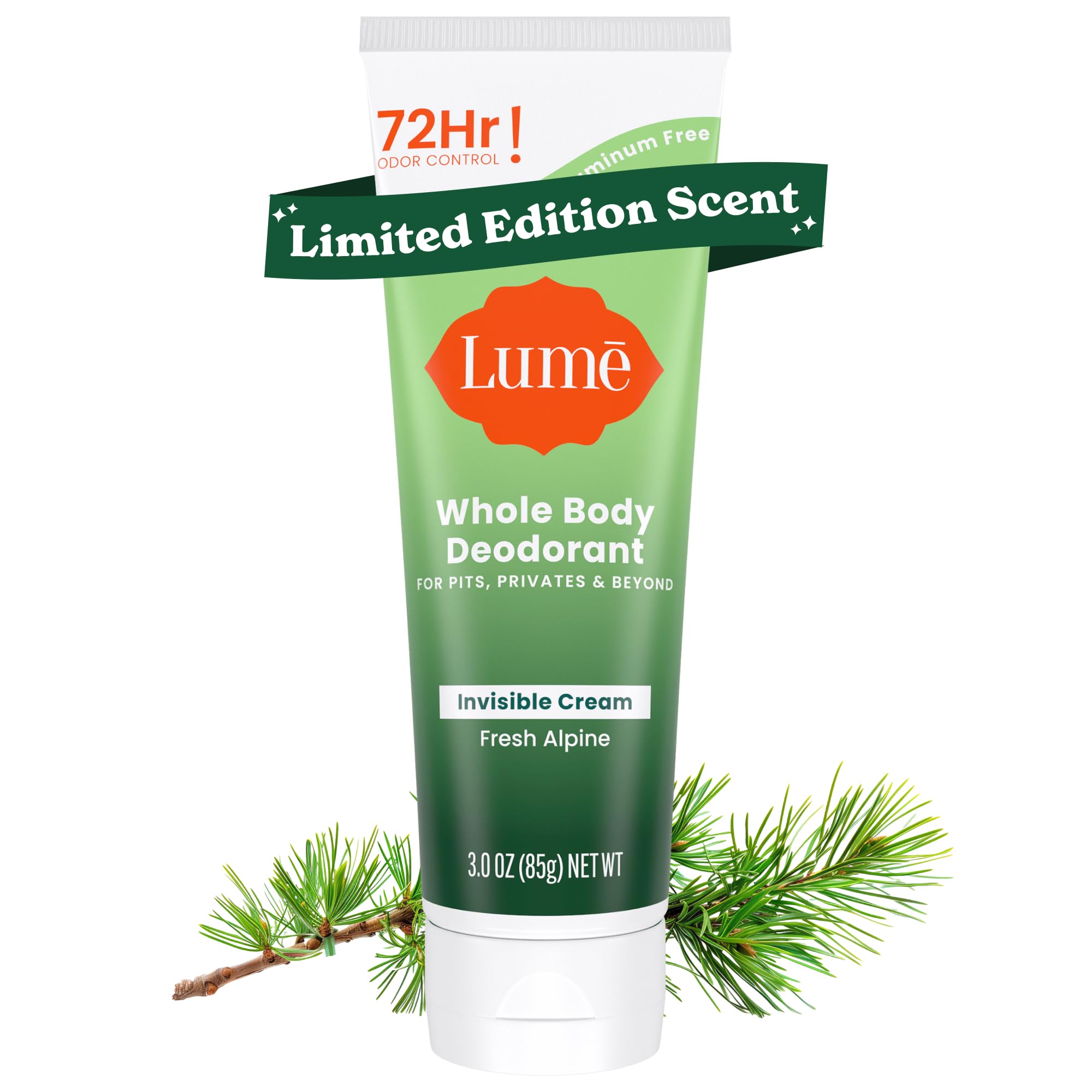 Lume Whole Body Deodorant invisible cream tube front view for all-over odor control