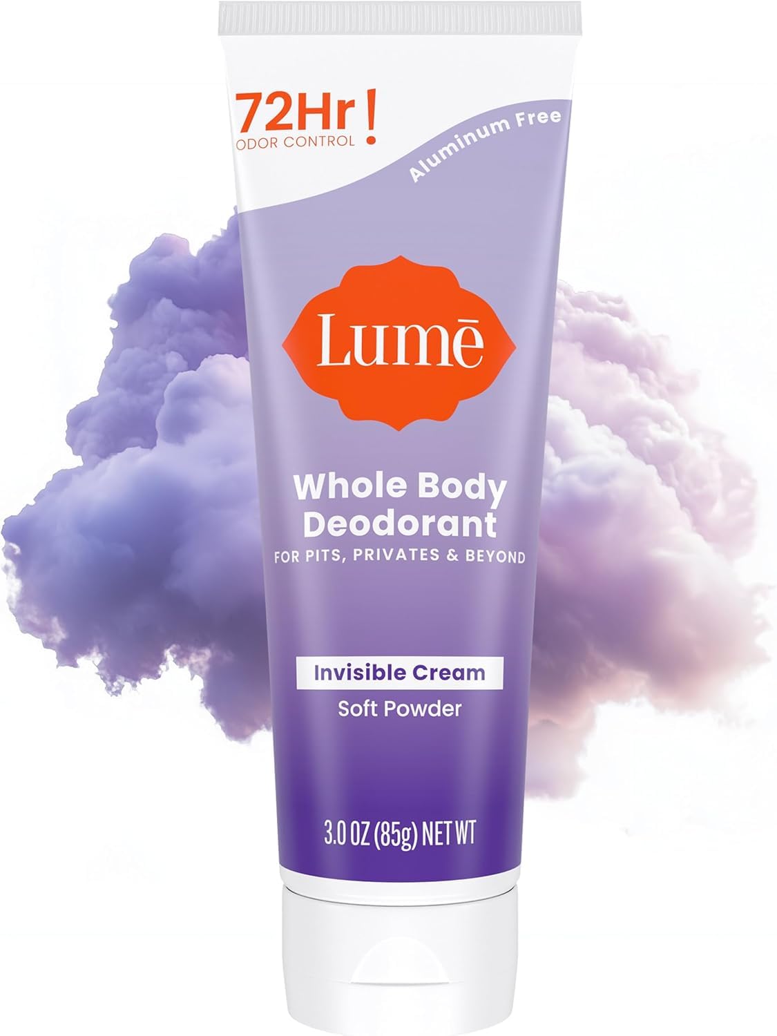 Lume whole body deodorant visible-cream tube showing soft powder texture for smooth application.