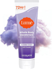 Lume whole body deodorant visible-cream tube showing soft powder texture for smooth application.