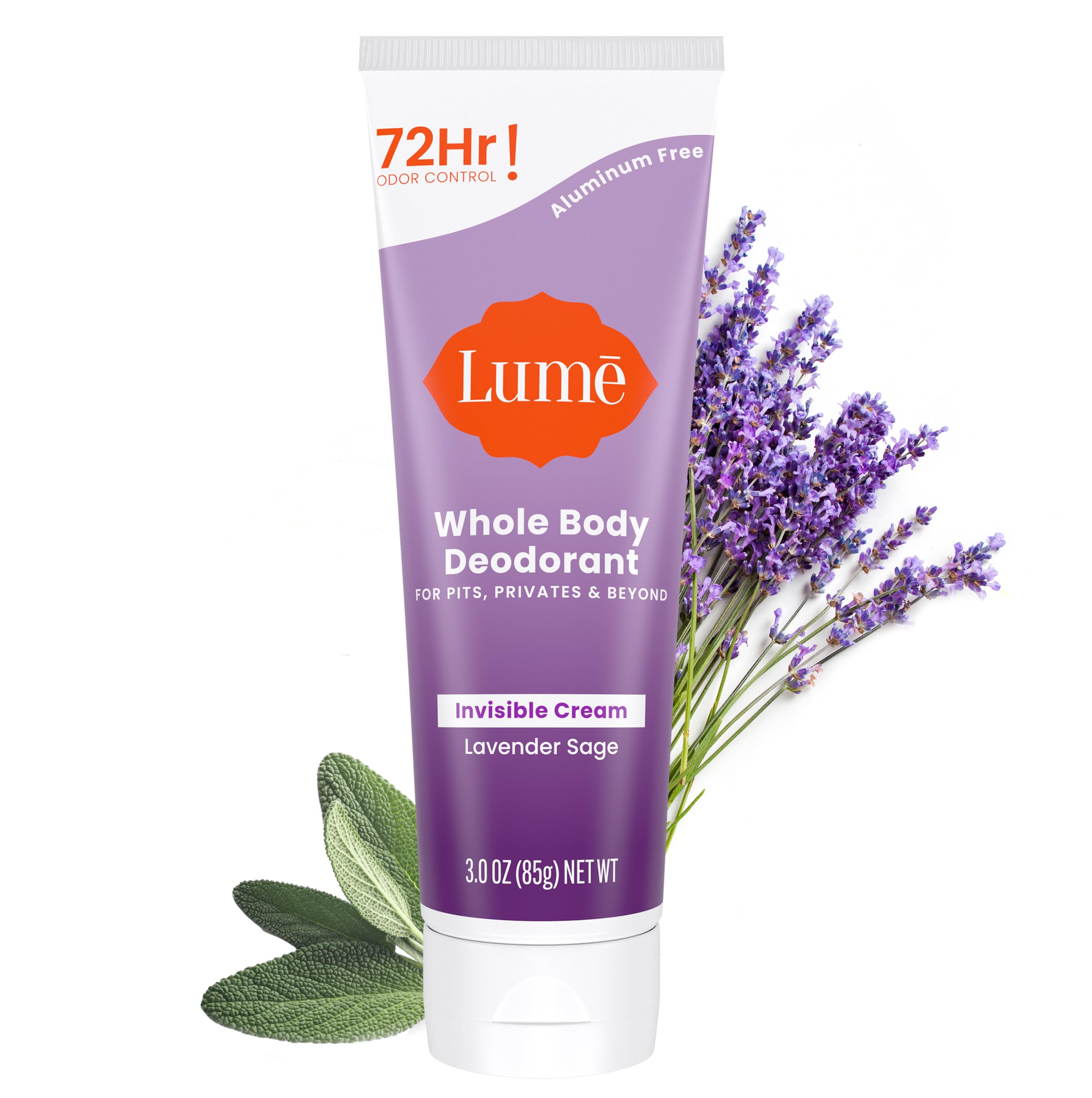 Lume whole-body deodorant invisible cream tube for discreet all-day odor control.