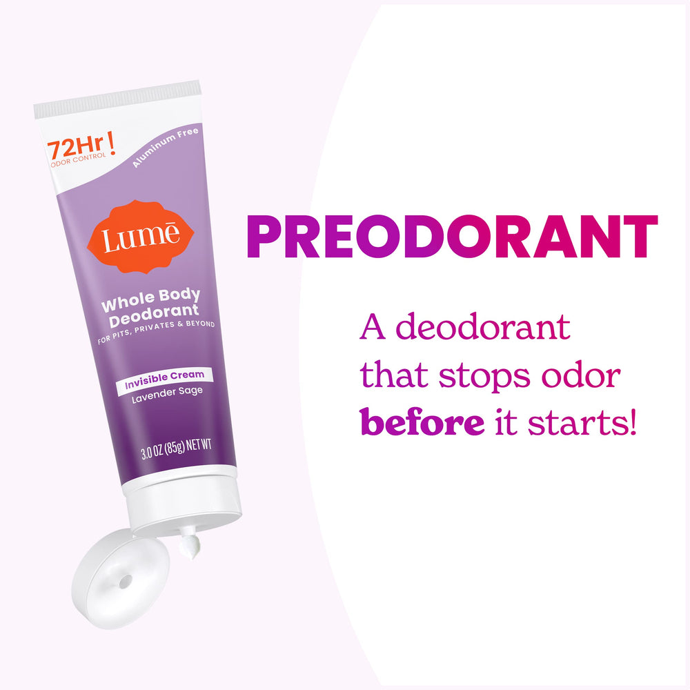 Lume Lavender Sage skin-tone image suggests exfoliation and smoother tone.