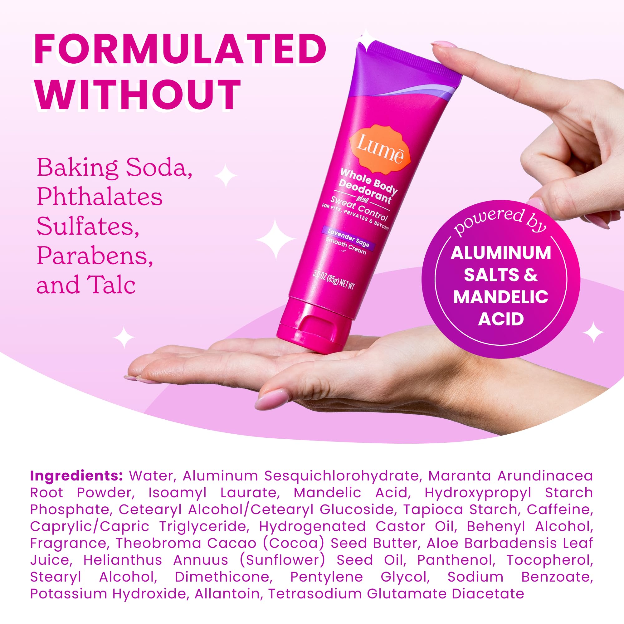 Lume Lavender Sage tub open highlights creamy formula ready to apply.