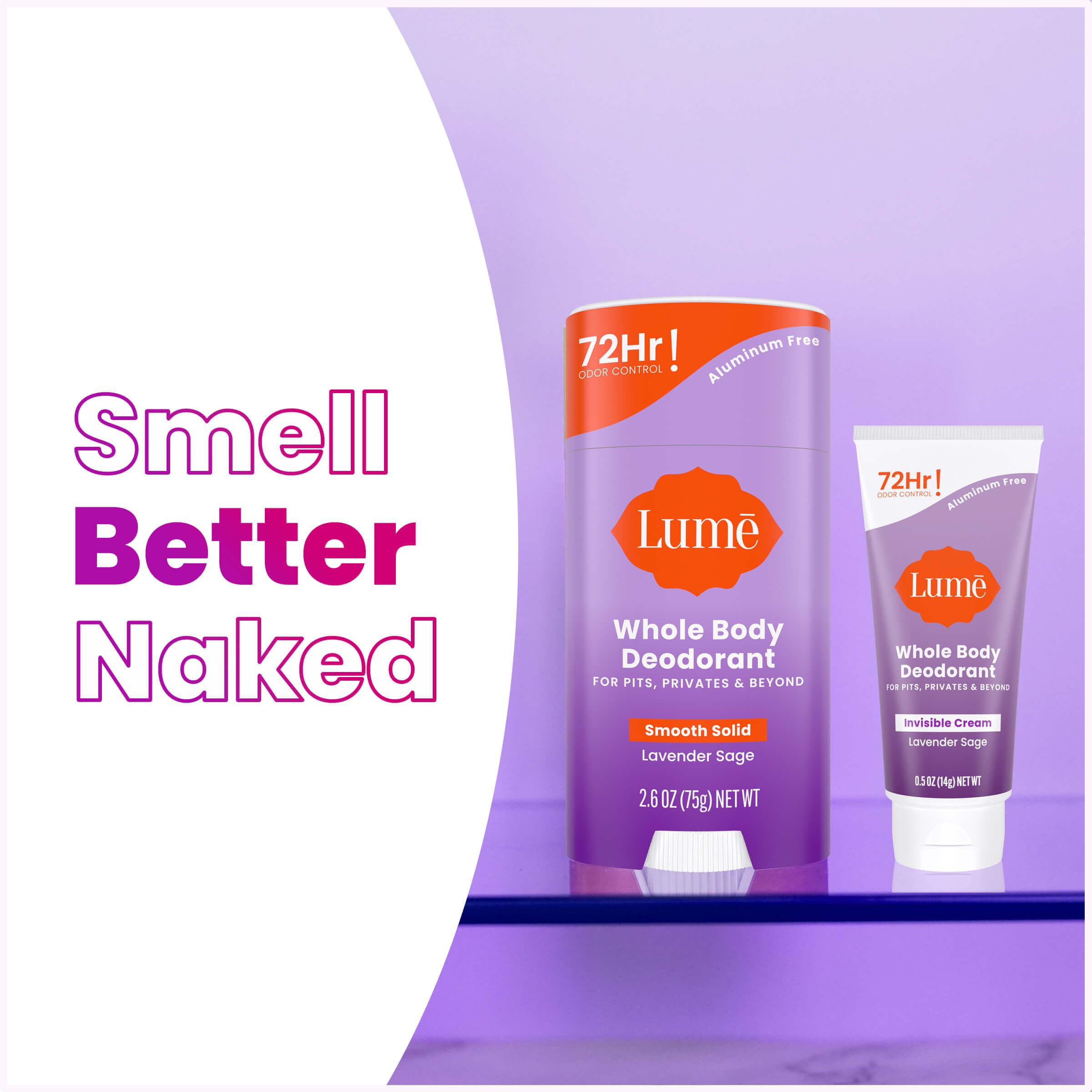 Lume 72-hour odor control highlights all-day protection possibilities.
