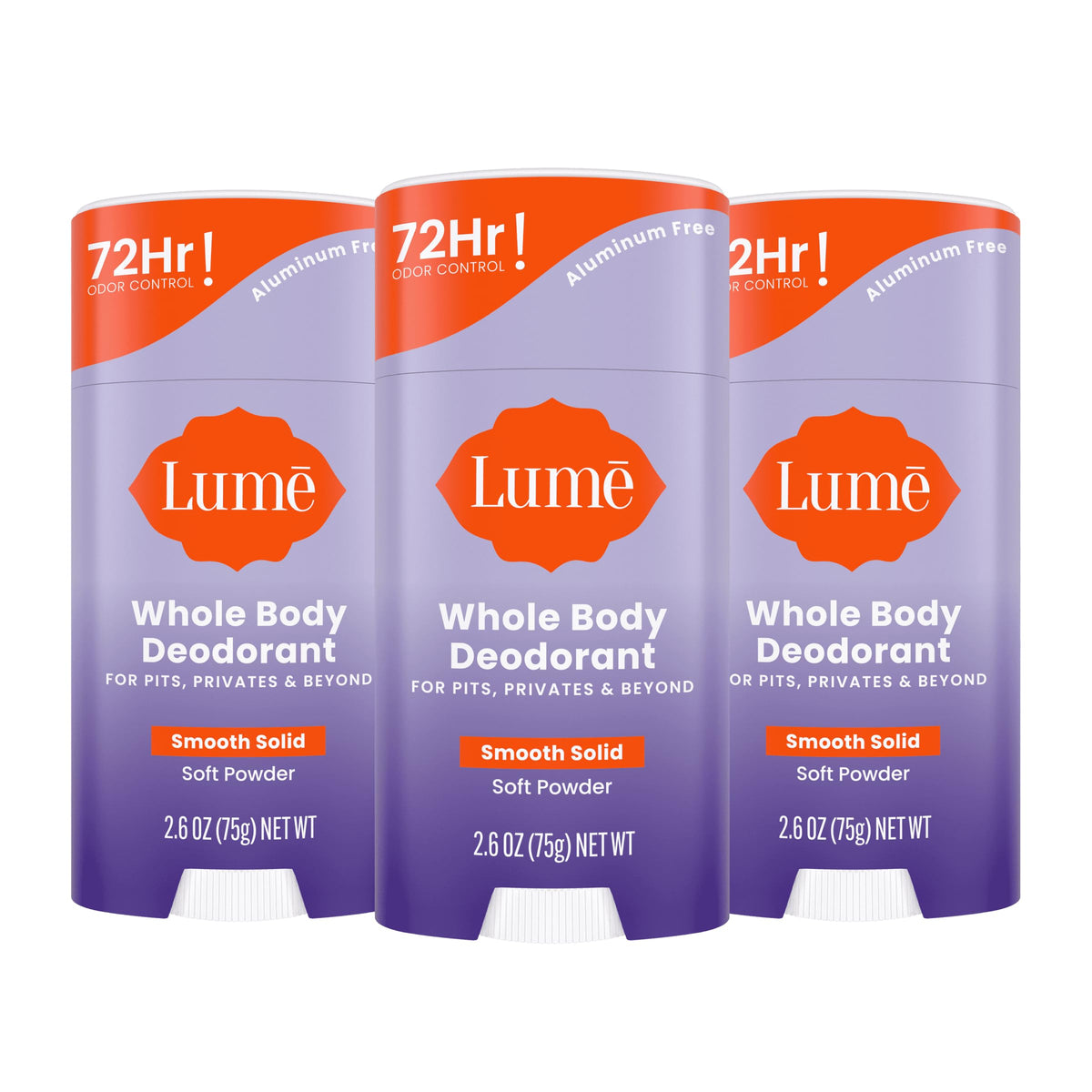 Lume Whole Body Deodorant smooth solid stick pack of 3 with all-day odor control