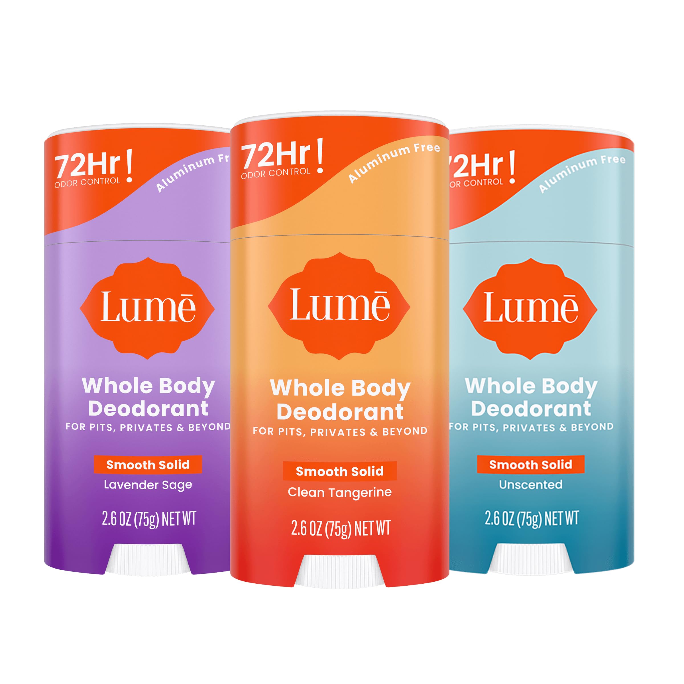 Lume whole body deodorant stick being applied for all-day odor control.