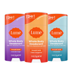 Lume whole body deodorant stick being applied for all-day odor control.