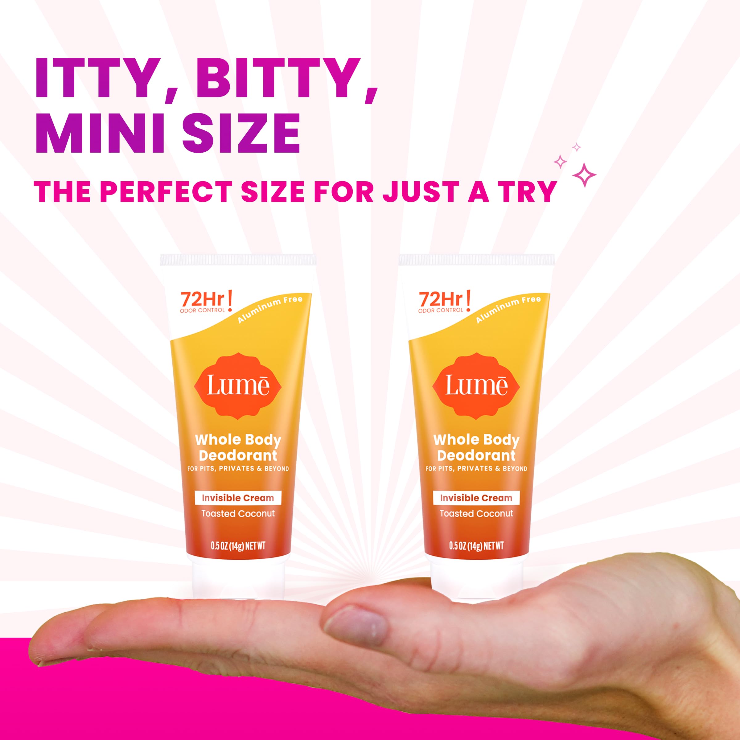 Lume travel-size deodorant two-pack for on-the-go odor control.