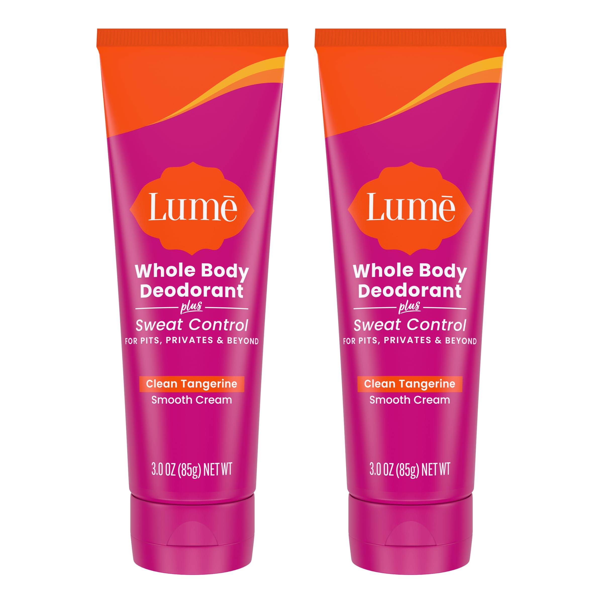 Lume whole body deodorant Clean Tangerine application closeup shows long-lasting odor control potential.