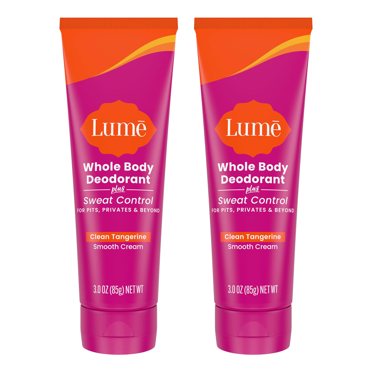 Lume whole body deodorant Clean Tangerine application closeup shows long-lasting odor control potential.