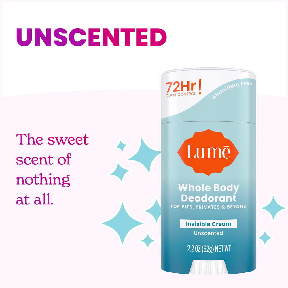 Lume underarm application demonstrates skin-safe, aluminum- and baking-soda-free formula.