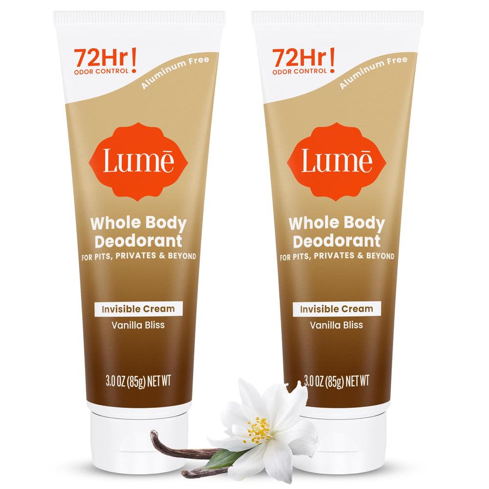 Lume Whole Body Deodorant Vanilla Bliss tube ready for on-the-go odor protection.