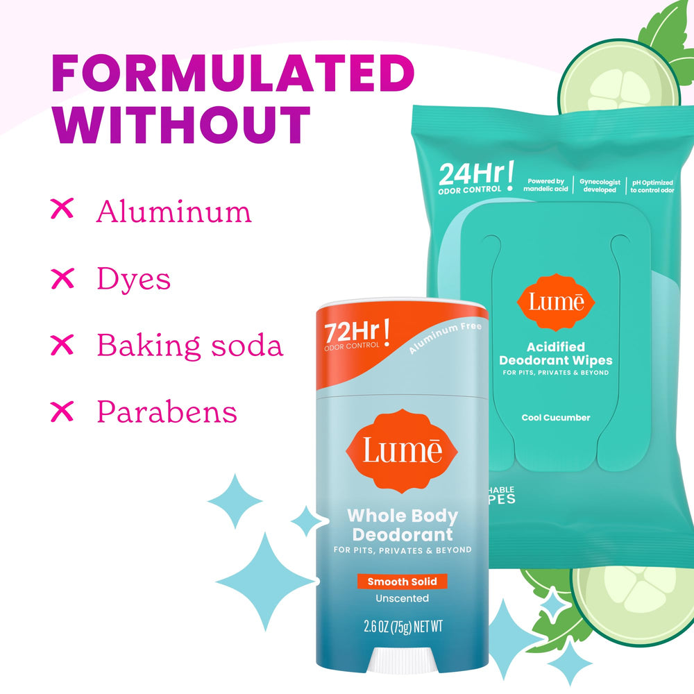 Lume wipes cool cucumber towelettes ready for quick refresh on the go.