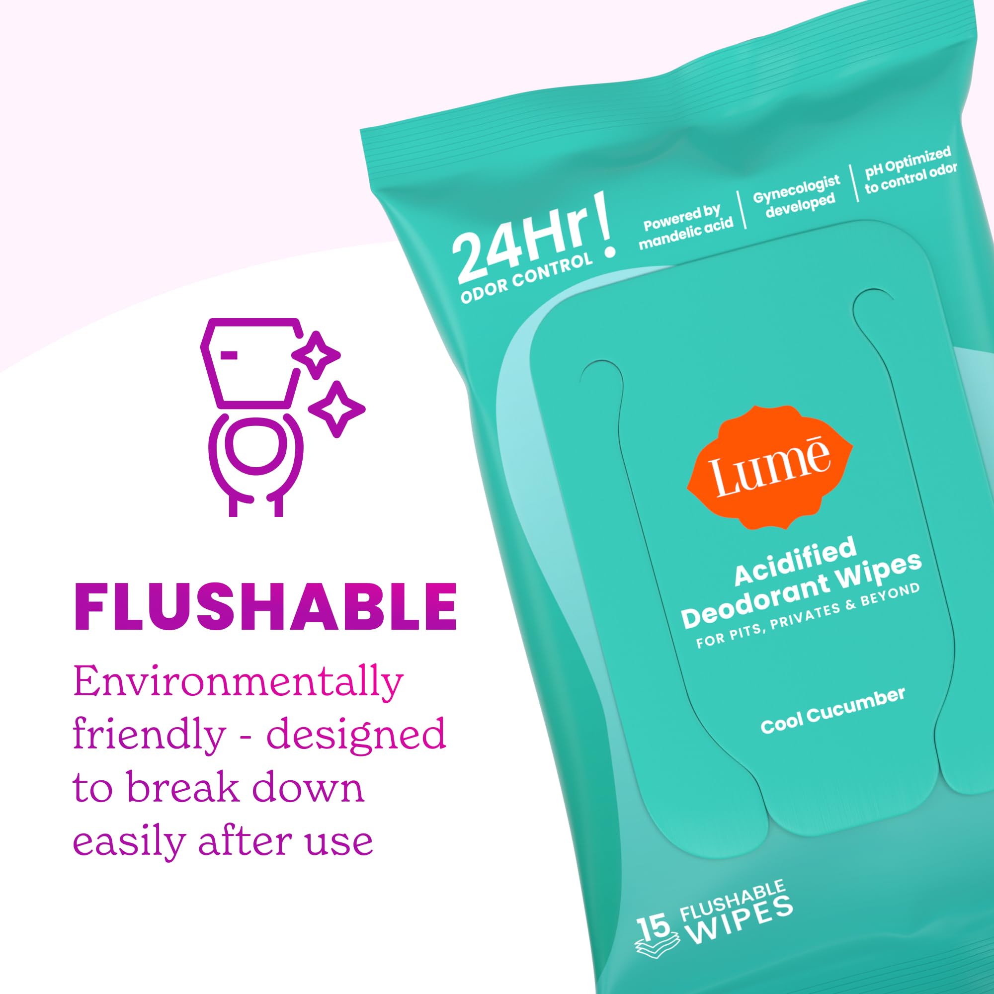 Lume Wipes cucumber flushable design ideal for portable use