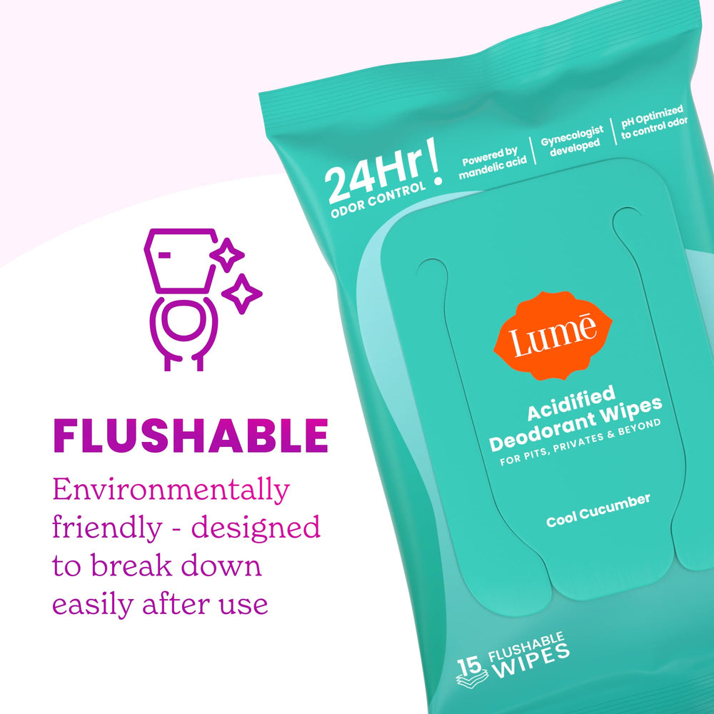 Lume Wipes cucumber flushable design ideal for portable use