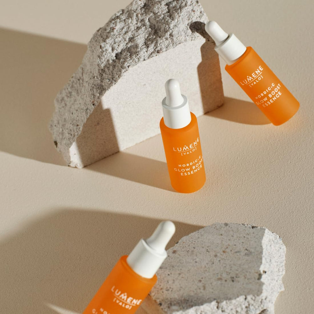 Lumene Nordic-C Valo Glow Boost application demonstrates quick absorption on skin