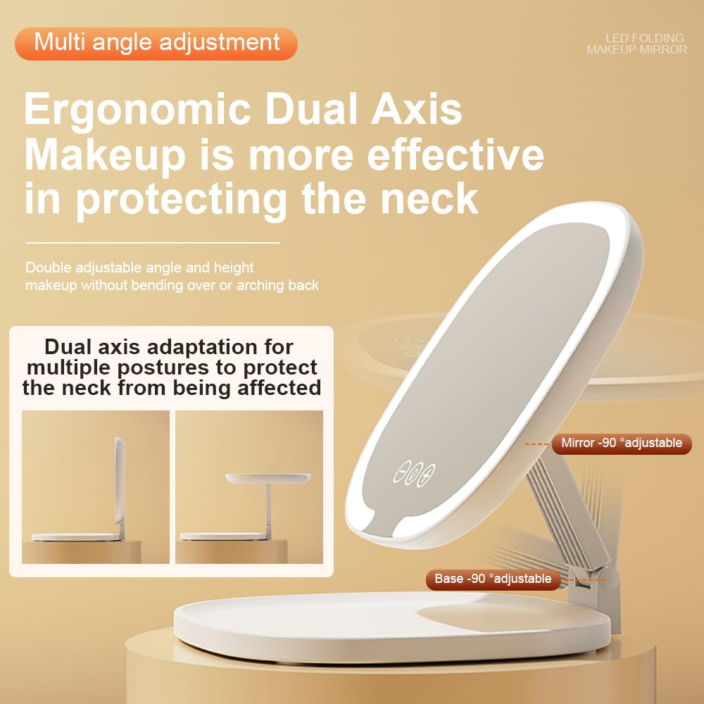 Lumicll 90-degree adjustable base and mirror surface for comfortable makeup angles.