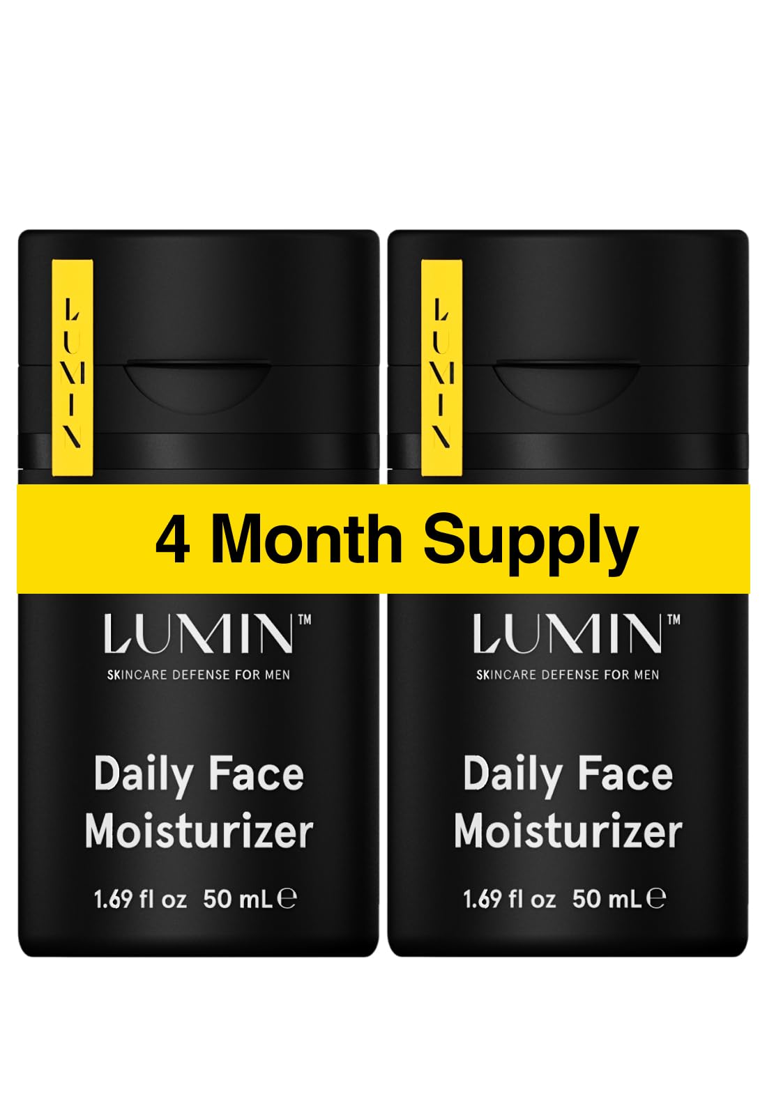 Lumin Daily Face Moisturizer for Men bottle closeup shows lightweight hydration for sensitive skin.