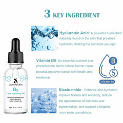 LuminaSkin Hyalu B5 Serum pump demonstrates precise application for plump, hydrated skin