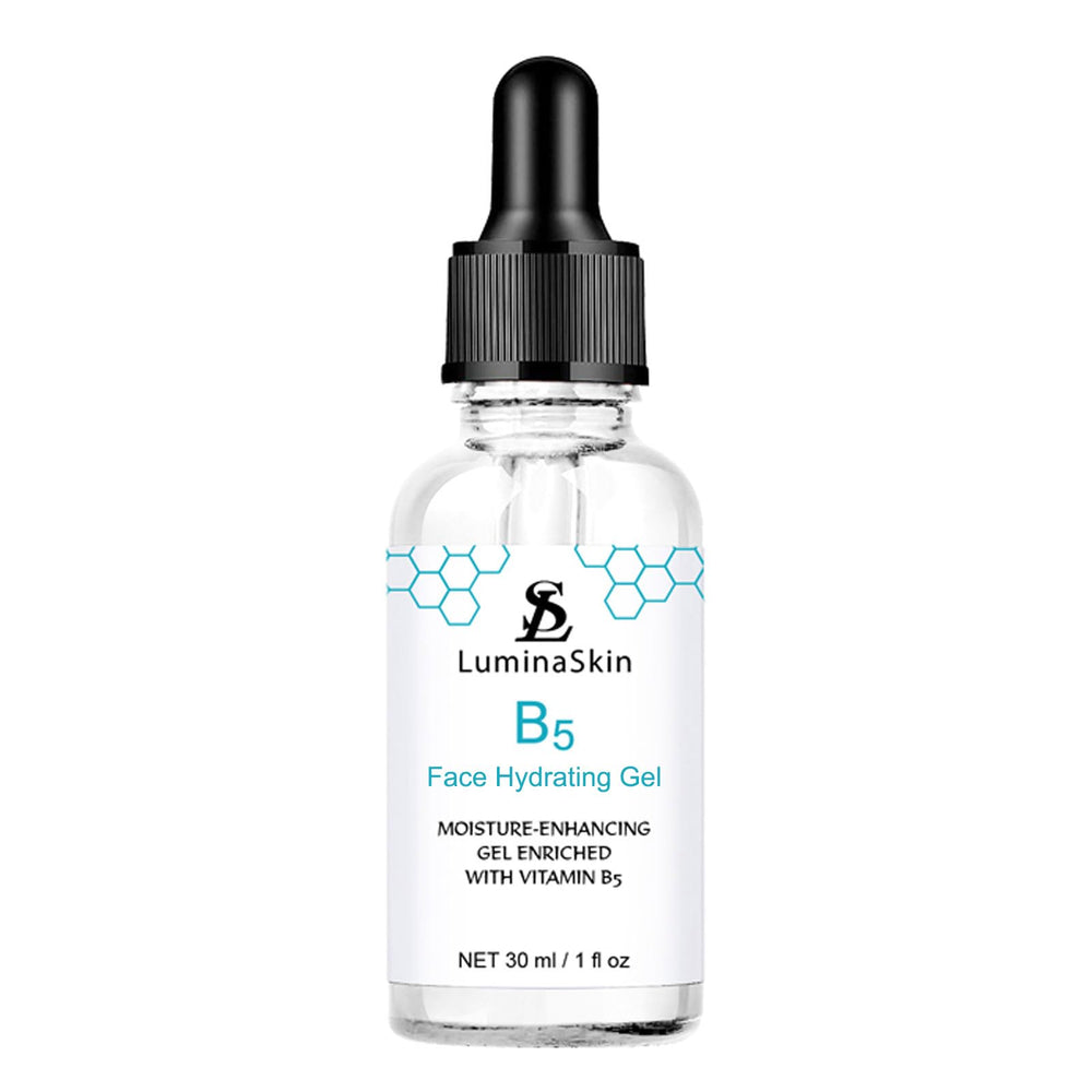 LuminaSkin Hydrating B5 Gel jar close-up showing rich moisture for all-day hydration