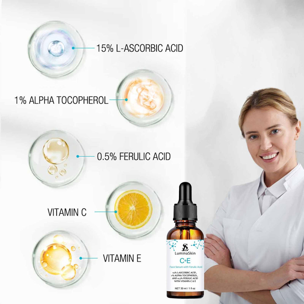 LuminaSkin serum texture close-up highlighting silky, lightweight formula for daily use