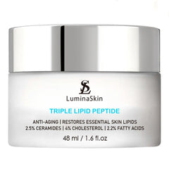 LuminaSkin Triple Lipid Lipid-Peptide jar close-up shows barrier-restoring cream