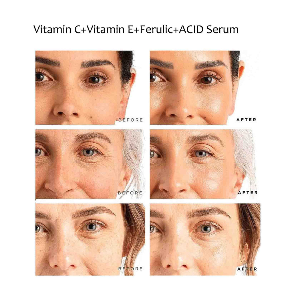 LuminaSkin Vitamin C + E + Ferulic ingredients close-up highlights antioxidant blend