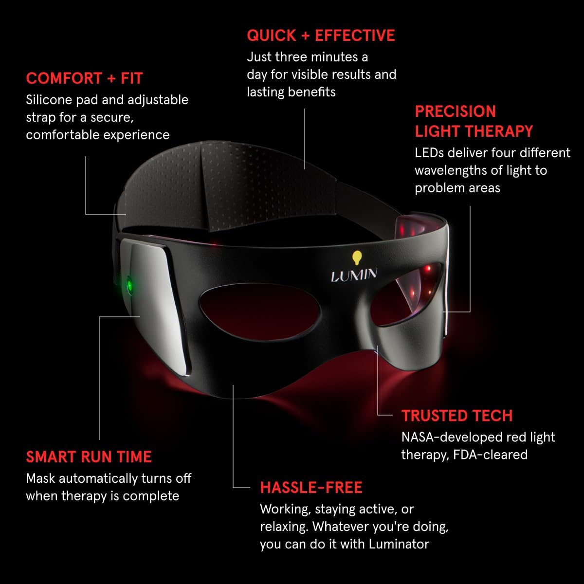 Luminator auto-shutoff feature ensures safe, hands-free use.