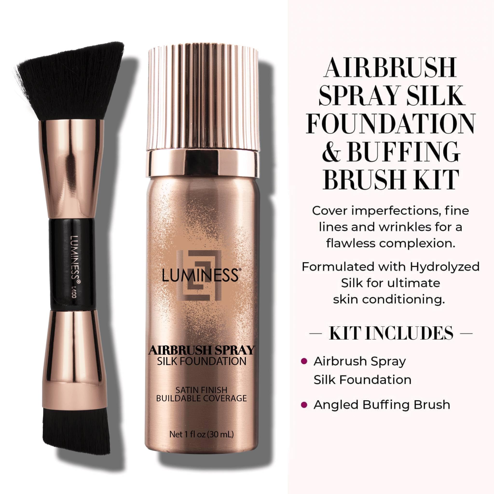LUMINESS Silk Airbrush Foundation texture swirl shows smooth finish.