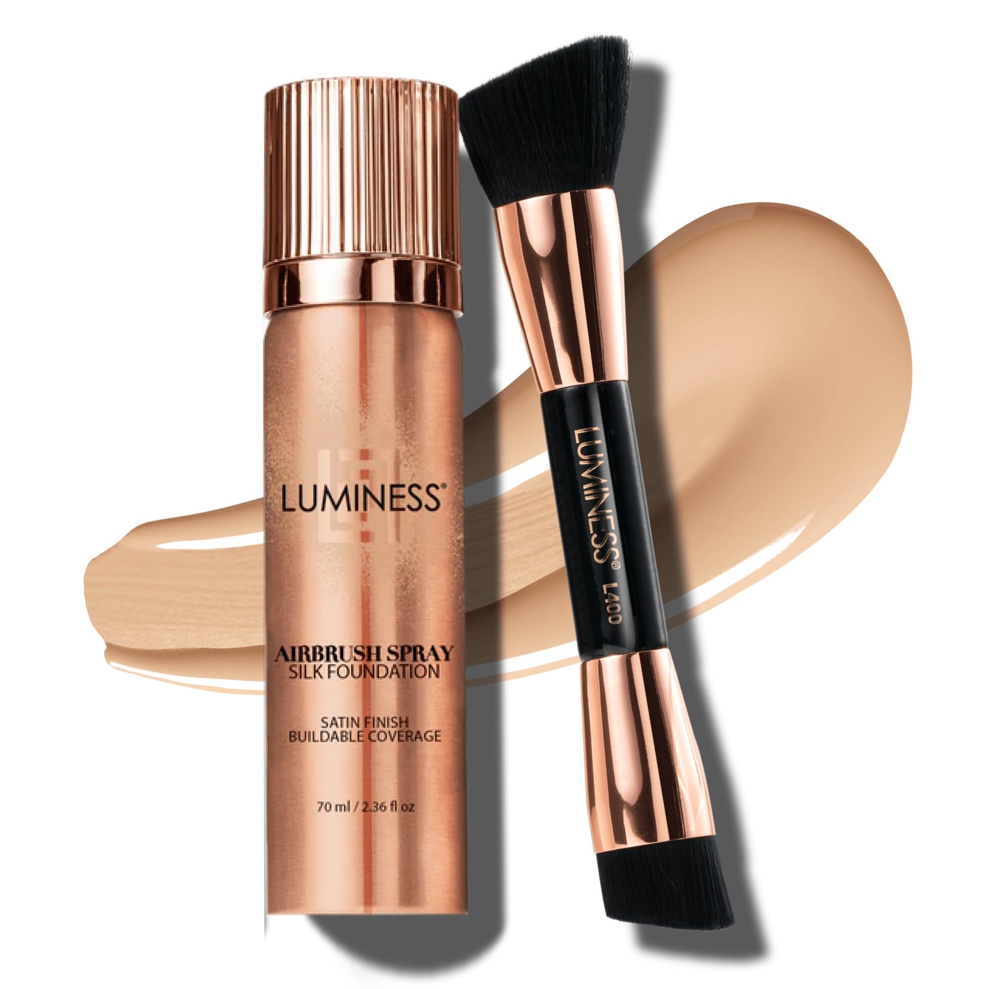 LUMINESS Silk Airbrush Foundation bottle delivers natural, even-toned coverage.