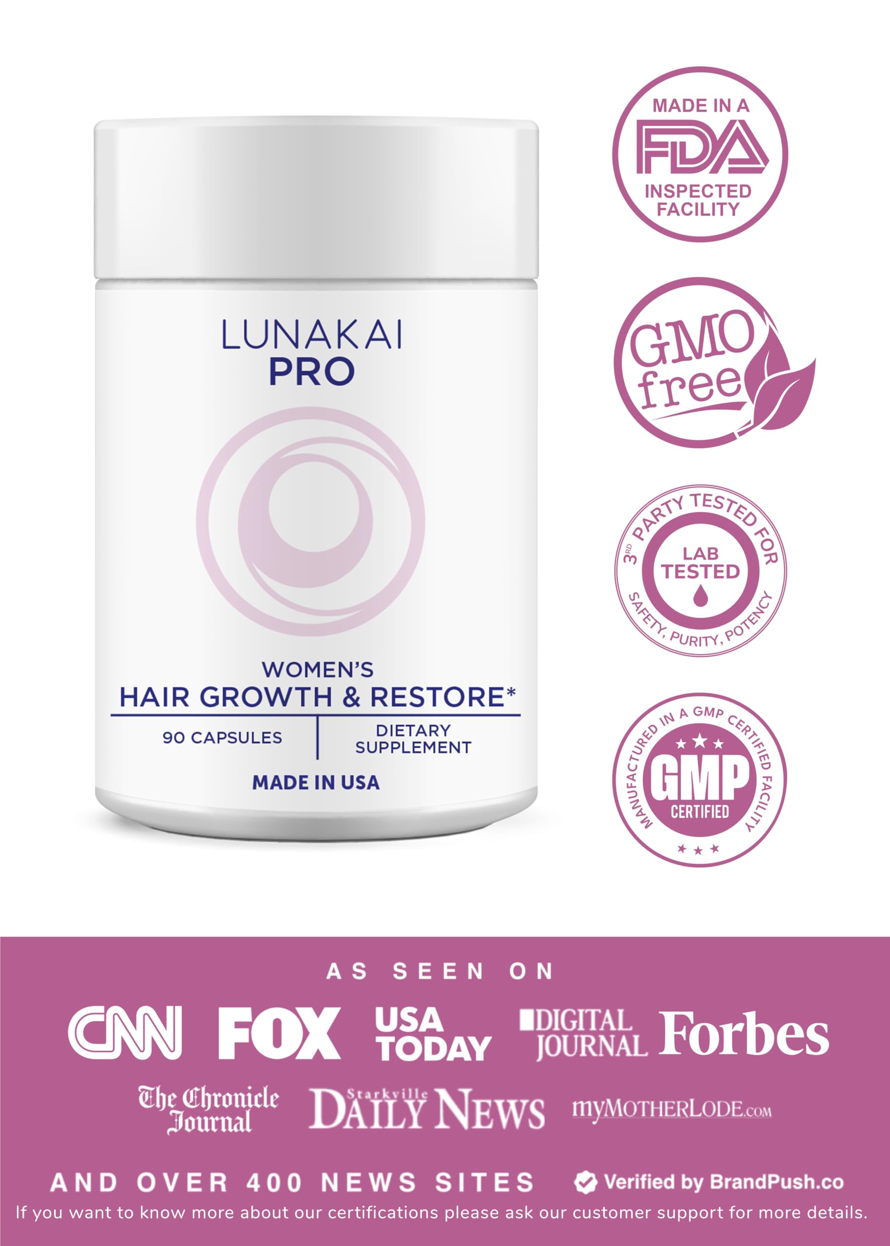 Lunakai PRO hair growth capsules ready for daily intake and potential results.