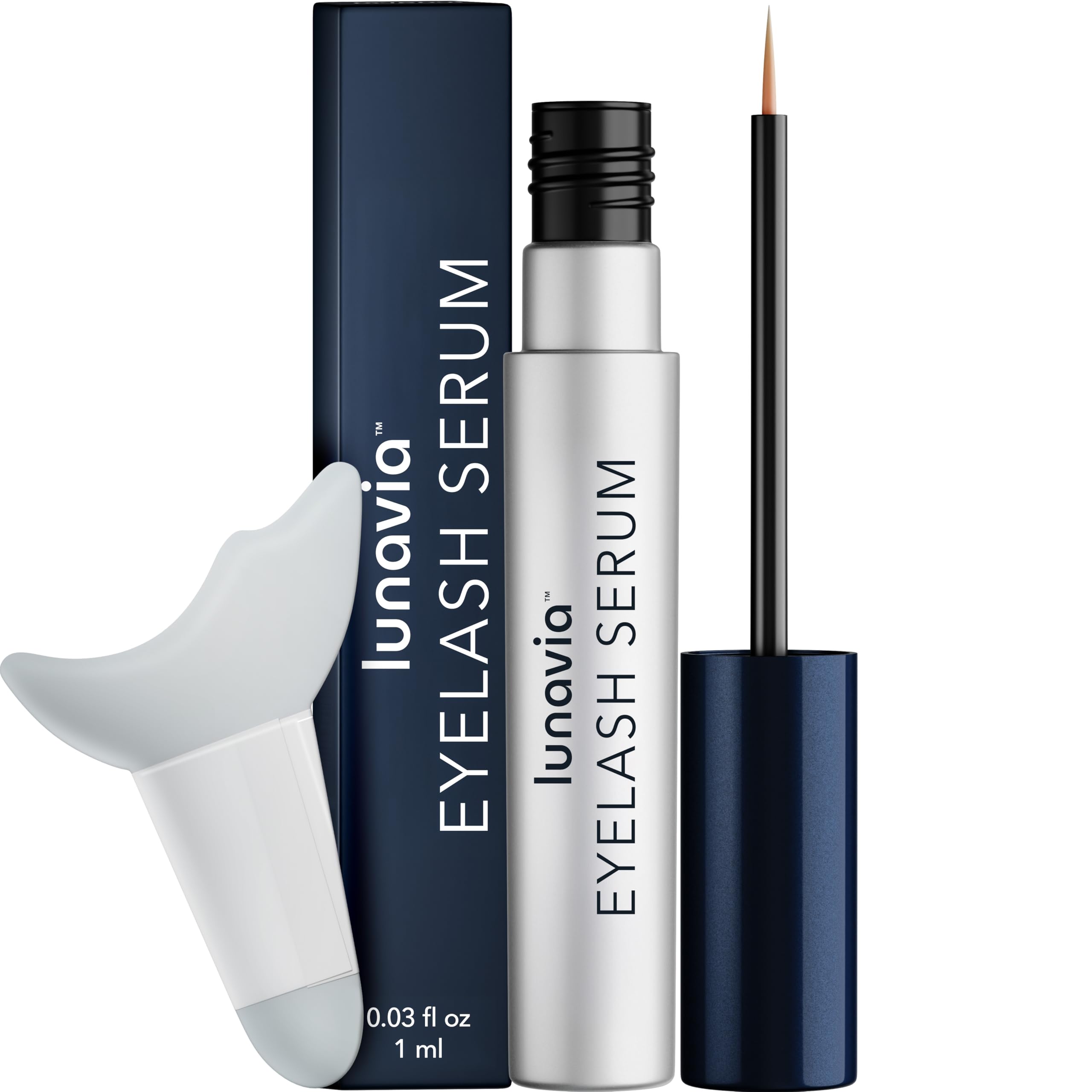 Lunavia Eyelash Serum bottle with pour spout ready for nightly conditioning