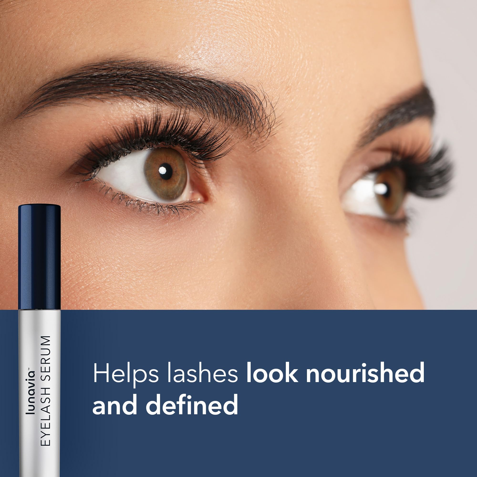 Lunavia Eyelash Serum closeup on soft brush tip for gentle nightly care