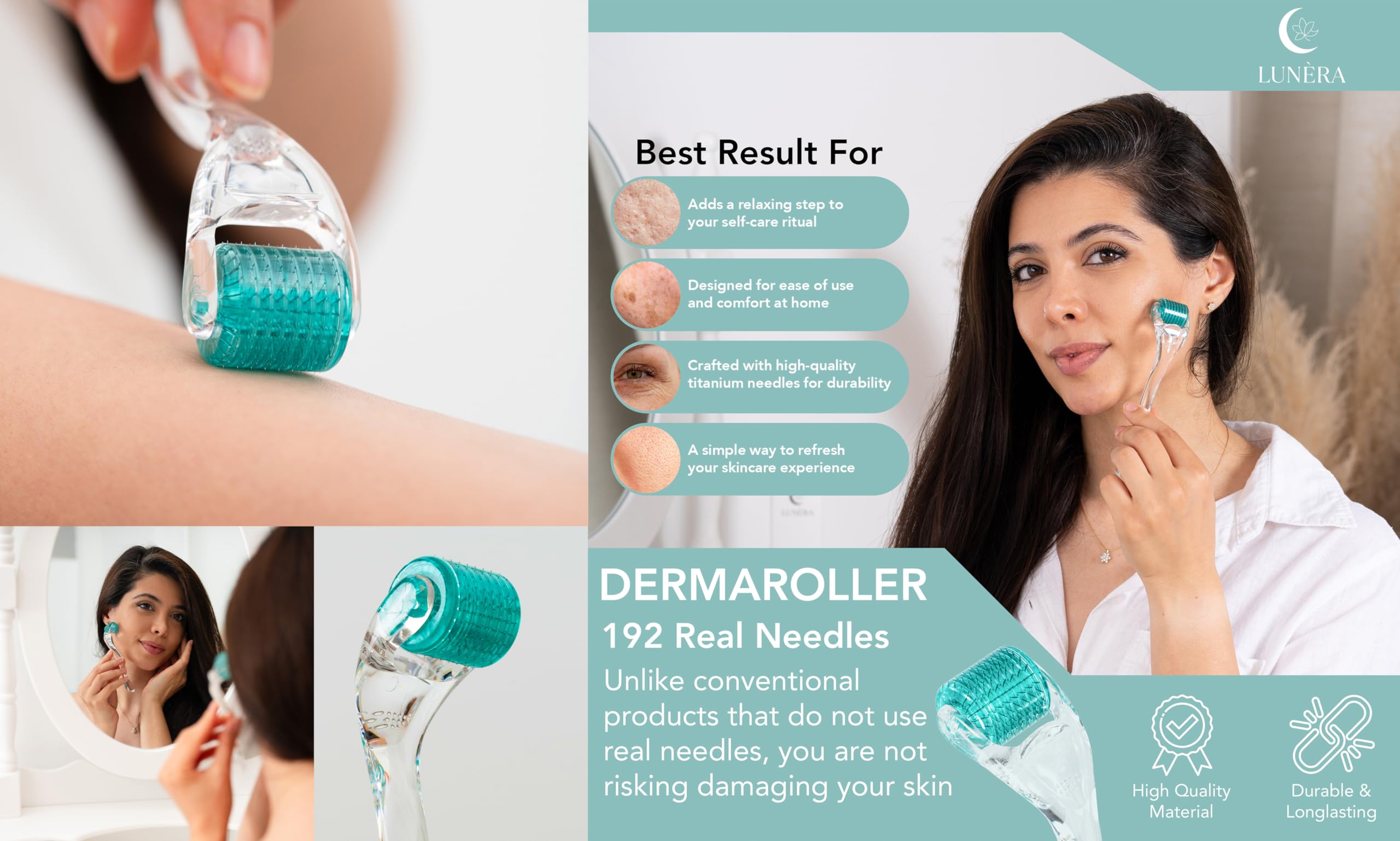 Lunèra derma roller body-skin care image highlighting versatility.