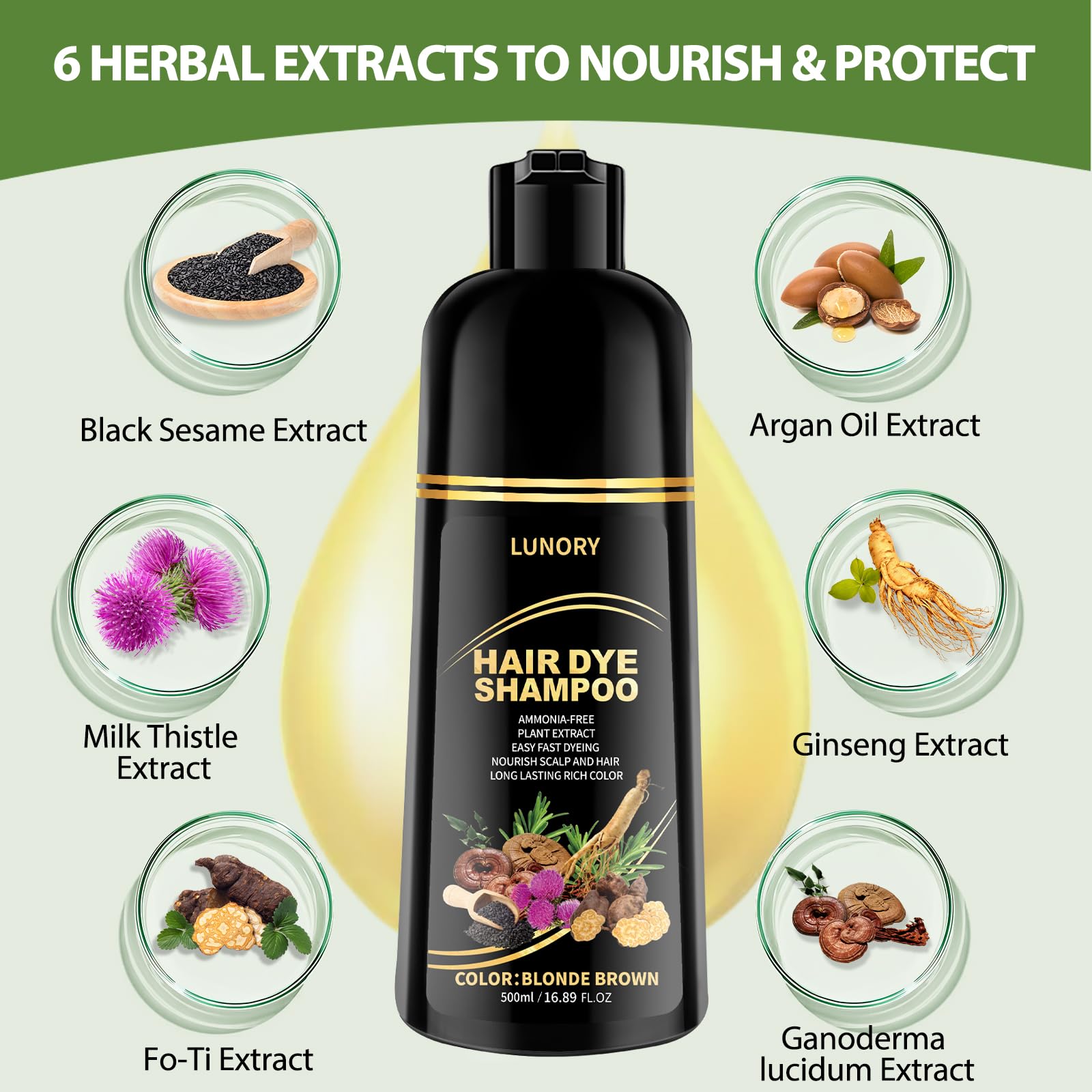 Lunory Blonde Brown Hair Dye Shampoo after rinse reveals vibrant, long-lasting color.