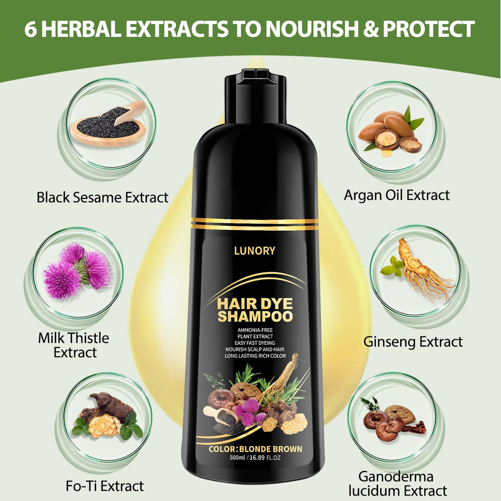 Lunory Blonde Brown Hair Dye Shampoo after rinse reveals vibrant, long-lasting color.