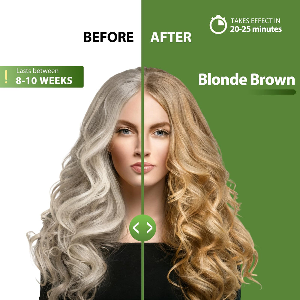 Lunory Blonde Brown Shampoo applied on dry hair swatch for even color.
