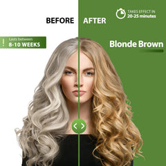 Lunory Blonde Brown Shampoo applied on dry hair swatch for even color.