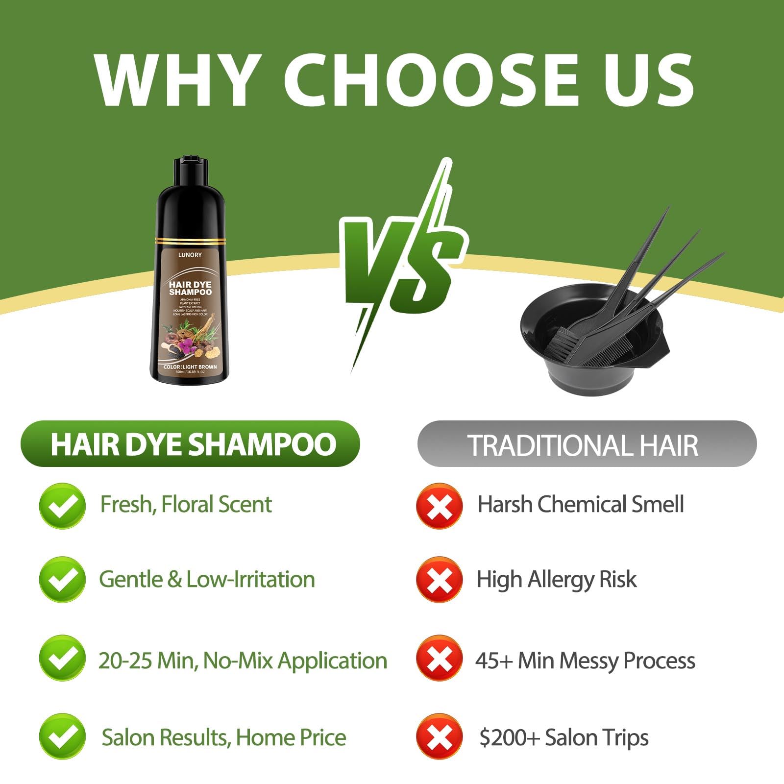 Lunory herbal botanical blend features ginseng and argan oil for conditioning.