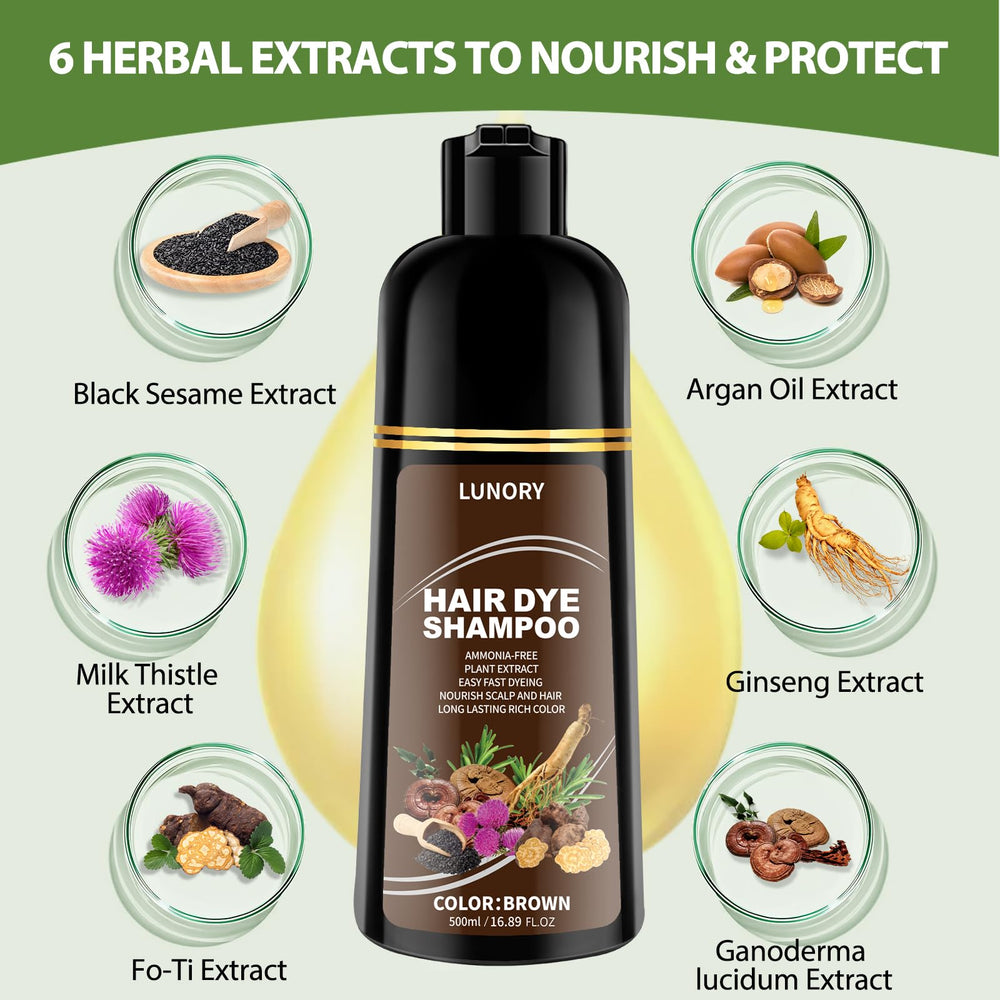 Lunory dye shampoo applied on dry hair for simple color care.