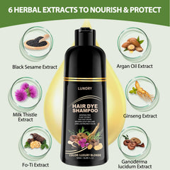 Lunory light blonde hair dye shampoo shows application to dry hair for easy color.